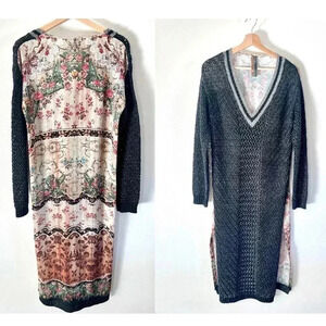 Aratta Silent Journey Open Knit Mixed Media Sweater Front Tunic Duster Small